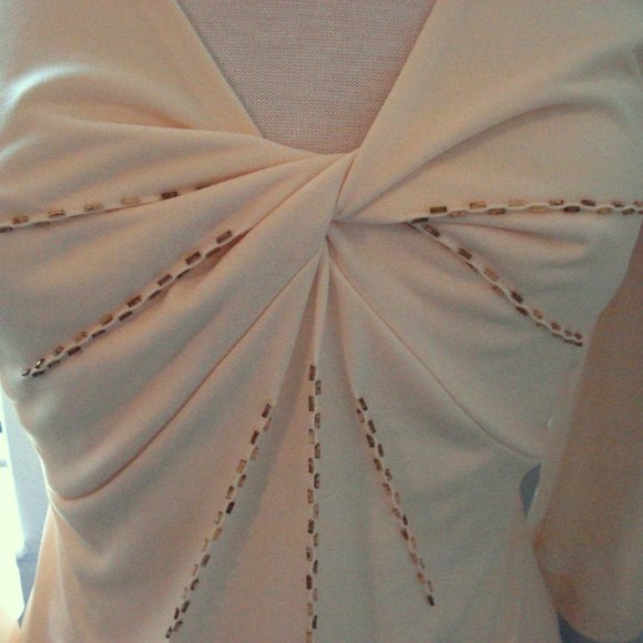 Dressy Twist Front Top Yellow with Gold Beading M - Picture 8 of 9